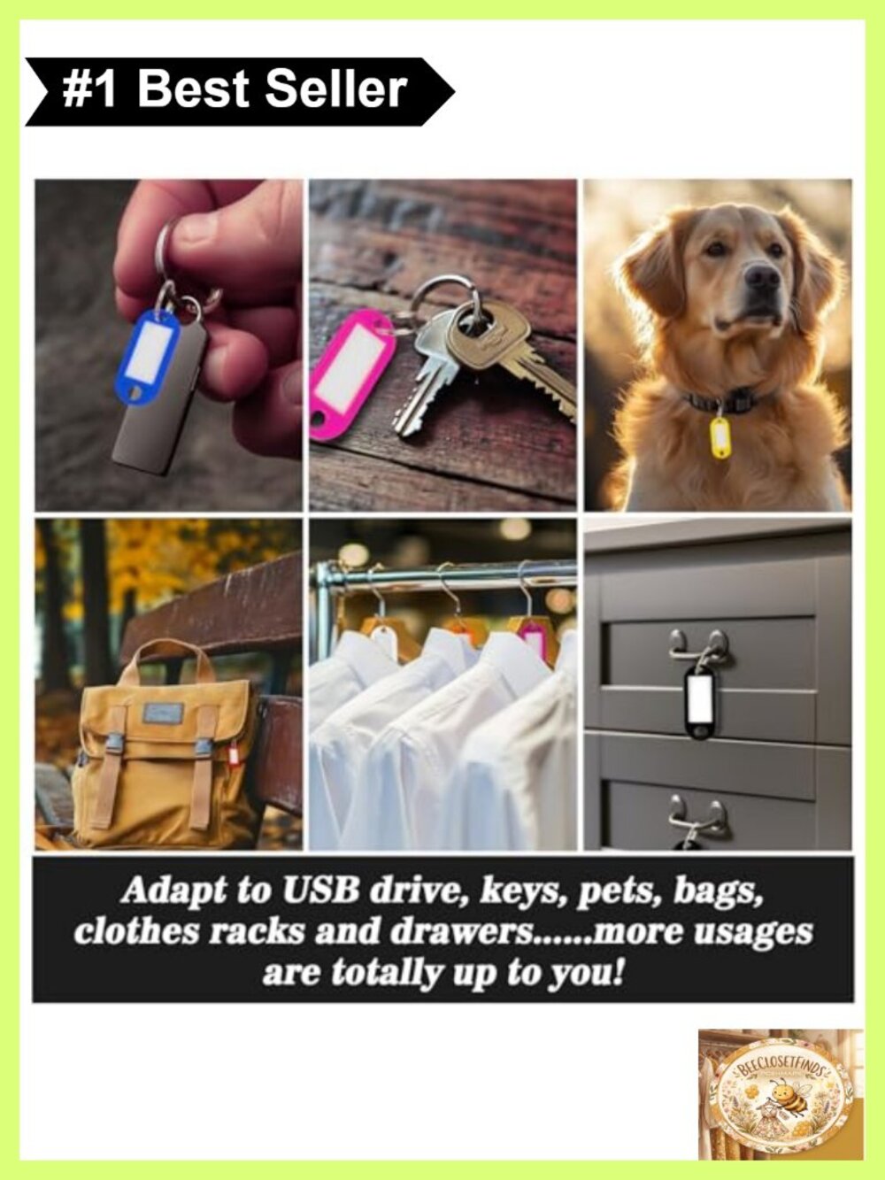 60pc Plastic Key Tags with Labels and Split Rings - Picture 5 of 5